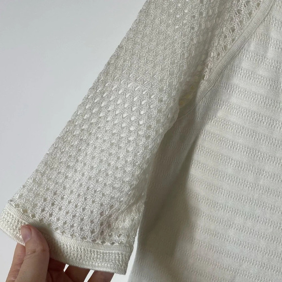 Cache Ivory Knit Crochet Sleeve Dress Size Medium - Picture 7 of 8